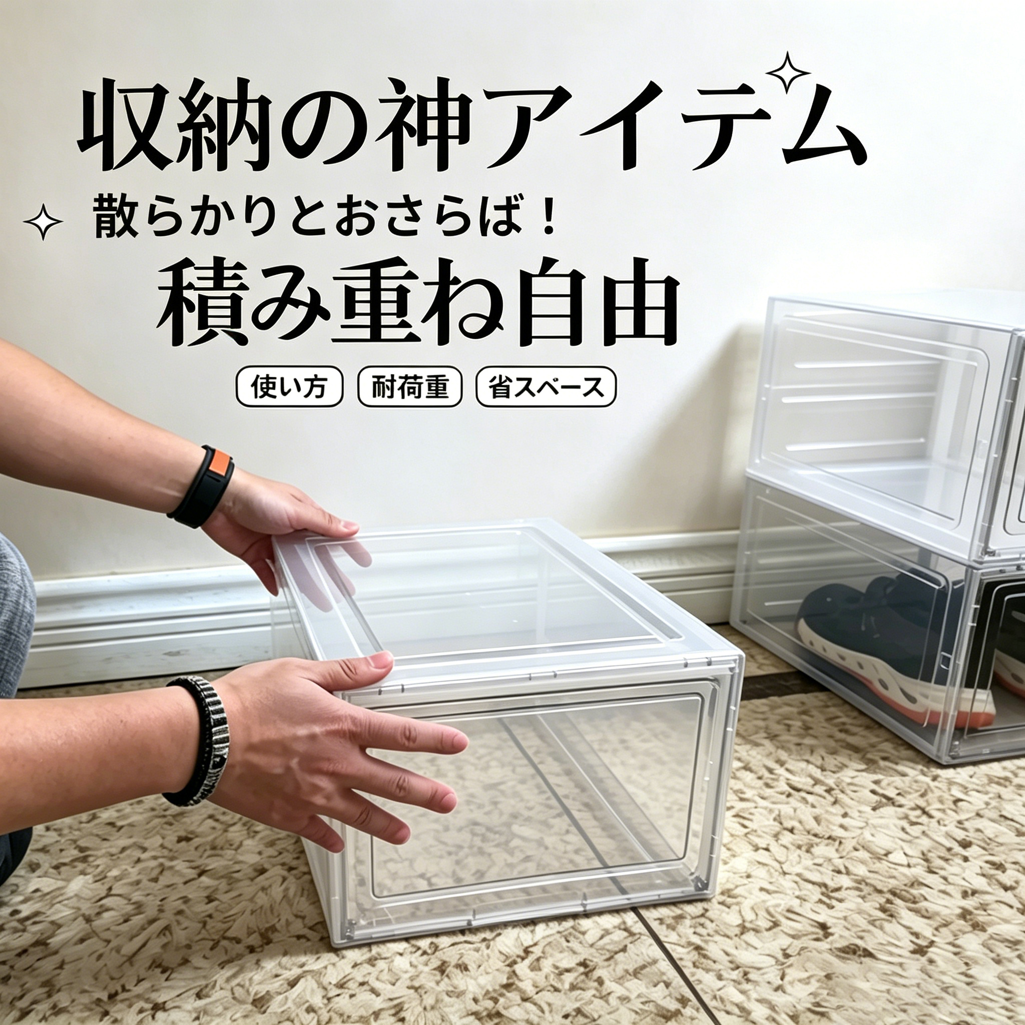 透明折りたたみシューズボックス 組立簡単フリップ式視認窓付き靴収納ケース 積み重ね可能防塵防湿スニーカー展示ケース 玄関・クローゼット・寮省スペース靴整理雑貨