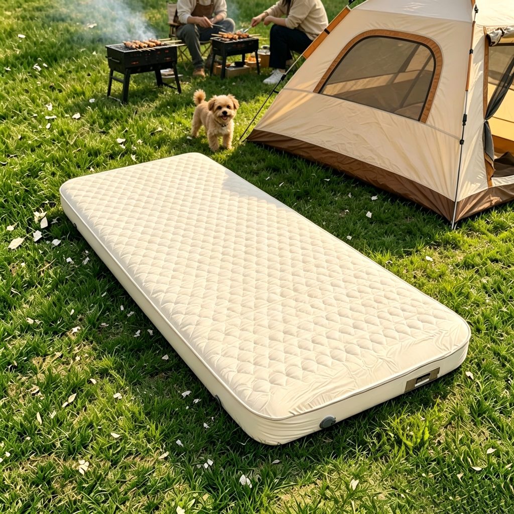 内蔵ポンプ式シングル伸縮エアマットレス 200×76×10cm 高反発スポンジエアベッド 手動急速空気入れ排気 コンパクト収納キャンプマット 家庭用仮眠・車内泊・床敷き用耐湿耐磨エアベッド