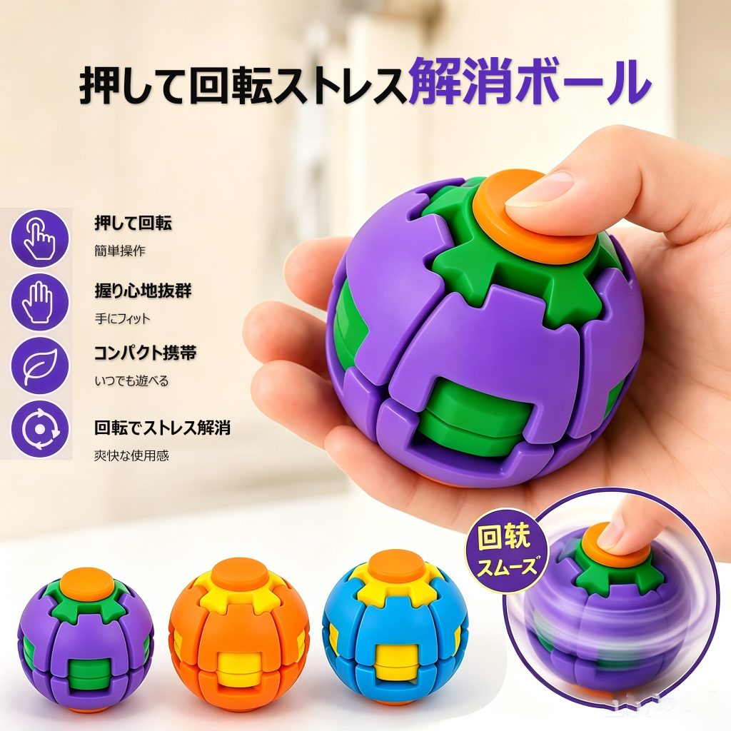 EDC BLUEWING 3D プリント 押し回転スピナーボール PLA くり抜きメカフィジェット玉 静音携帯 EDC 指先トイ ストレス緩和 造形愛好家向けギフト
