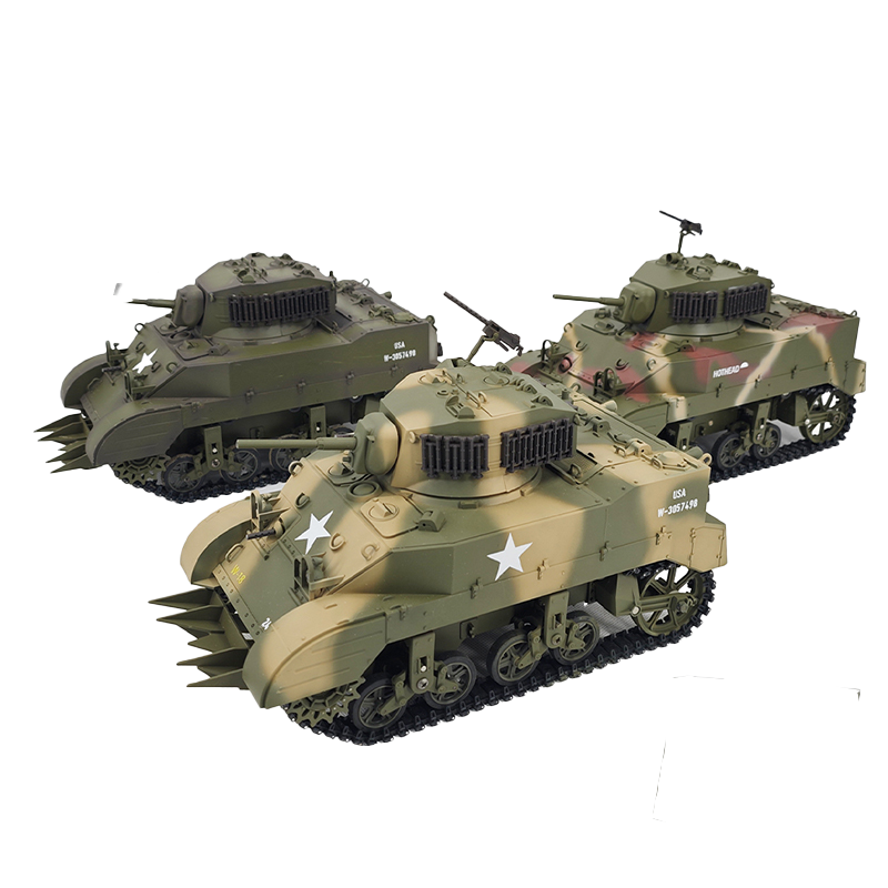 COOLBANK G2079 1/16 第二次世界大戦 M5A1 スチュアート軽戦車 2.4GHz 15ch フルプロポラジコン 360° 砲塔回転 砲撃リコイル・発光・実車サウンド 遠隔発煙機能 双流動力金属ギア 4 種軍用塗装 軍事ファン・RC コレクター向け 大人向け軍事 RC コレクションモデル
